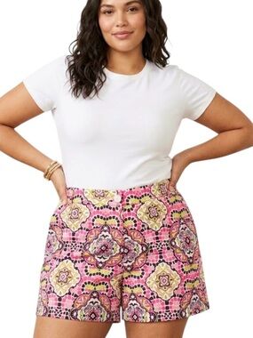 Crown & Ivy Pink Mosaic Medallion Geometric Shorts Cotton Blend Size 14